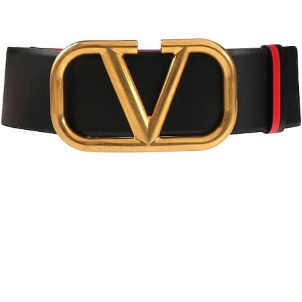 Valentino Black Belt with Gold V Buckle